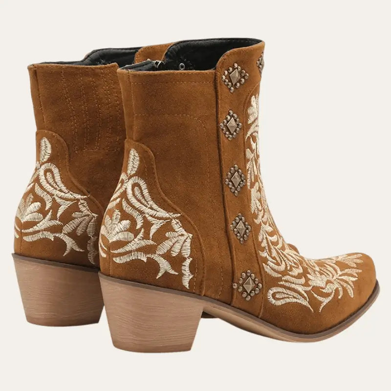 Damen Cowboy Stiefel Stiefeletten Imitationsleder mit Gummisohle EB