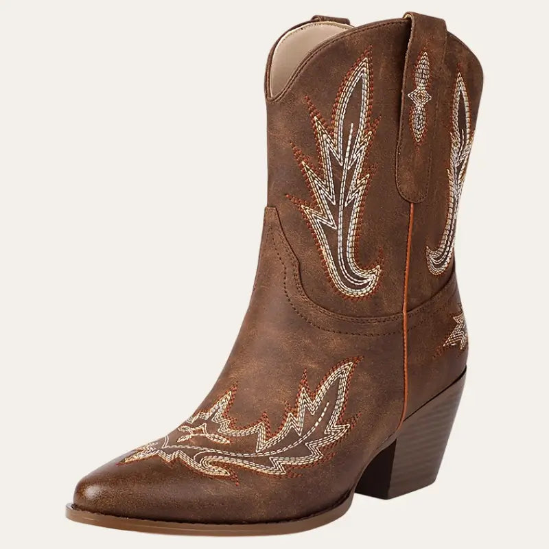 Damen Cowboy Boots Kurze Western Stil Imitationsleder mit Plüschfutter EB