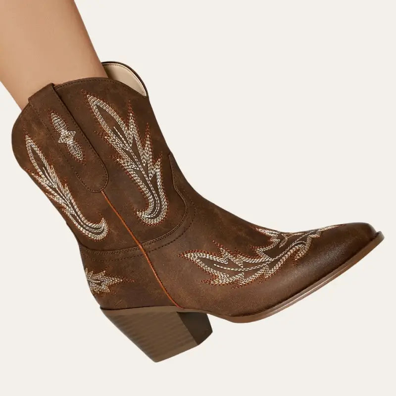 Damen Cowboy Boots Kurze Western Stil Imitationsleder mit Plüschfutter EB