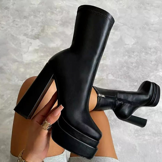 Damen Ankle Boots Plattform Stilvolle Kunstleder EB