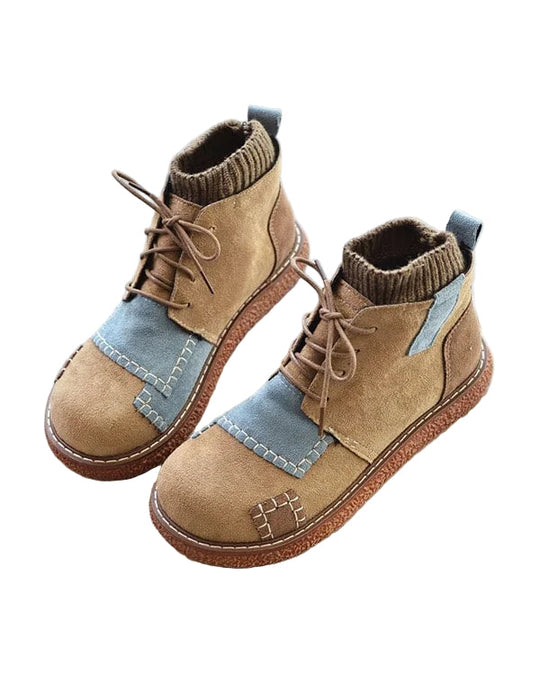 Damen Knöchelboots Retro-Stil mit dickem Absatz EB