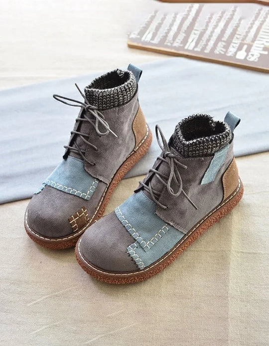 Damen Knöchelboots Retro-Stil mit dickem Absatz EB