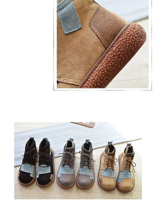 Damen Knöchelboots Retro-Stil mit dickem Absatz EB