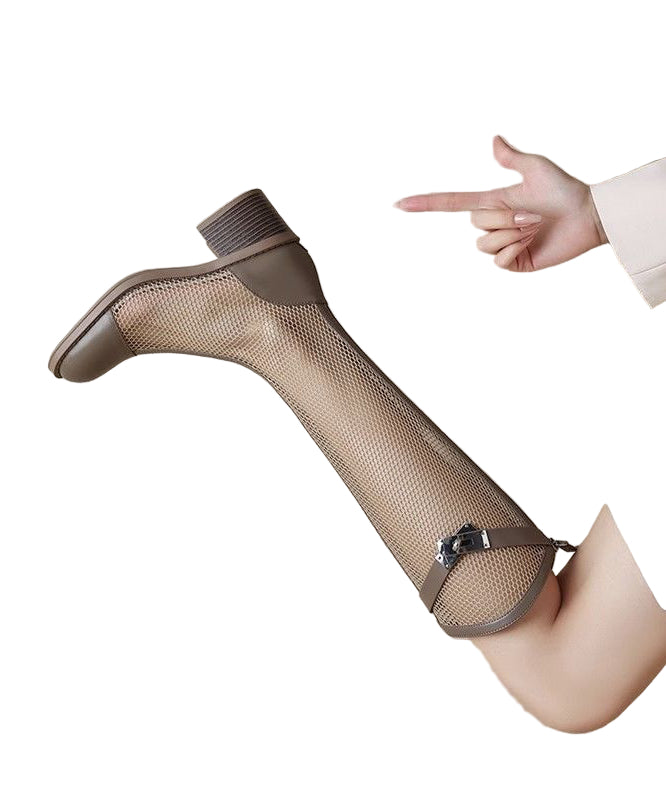 Damen-Knöchelstiefel aus Tüll mit Wildleder und Blockabsatz EB