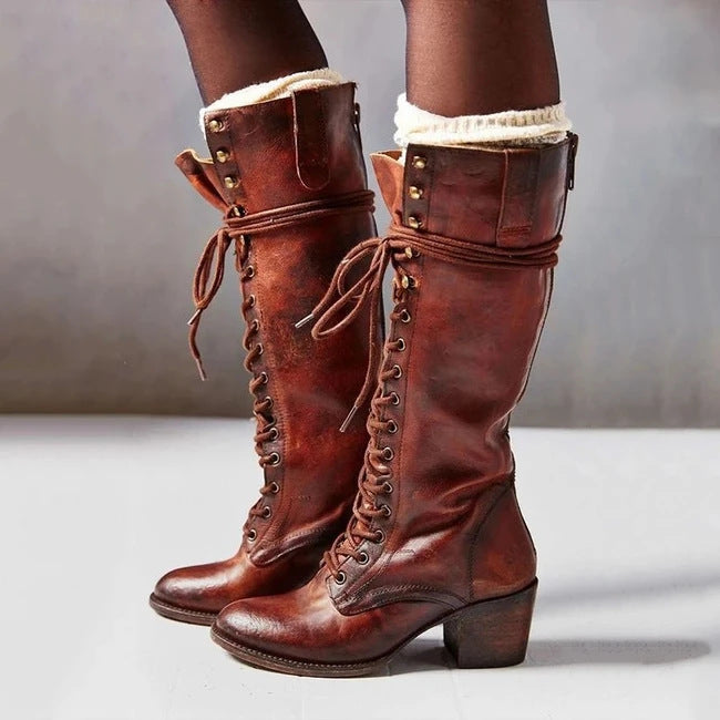 Damen Knielange Stiefel mit dickem Absatz Trendiger Stil EB