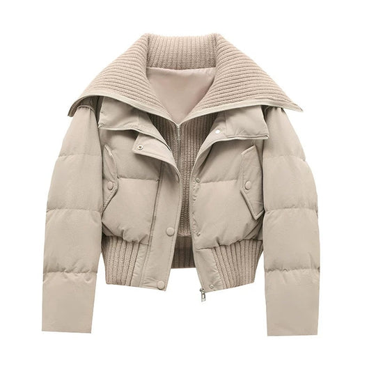 EB | Damen Kurze Puffer Winterjacke Gepolstert mit Rippstrickkragen