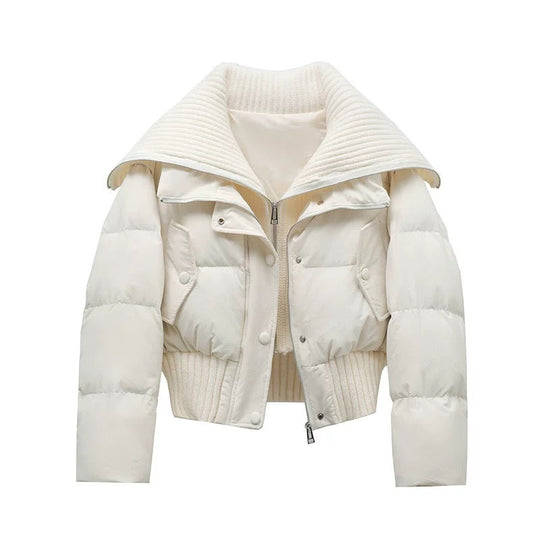 EB | Damen Kurze Puffer Winterjacke Gepolstert mit Rippstrickkragen