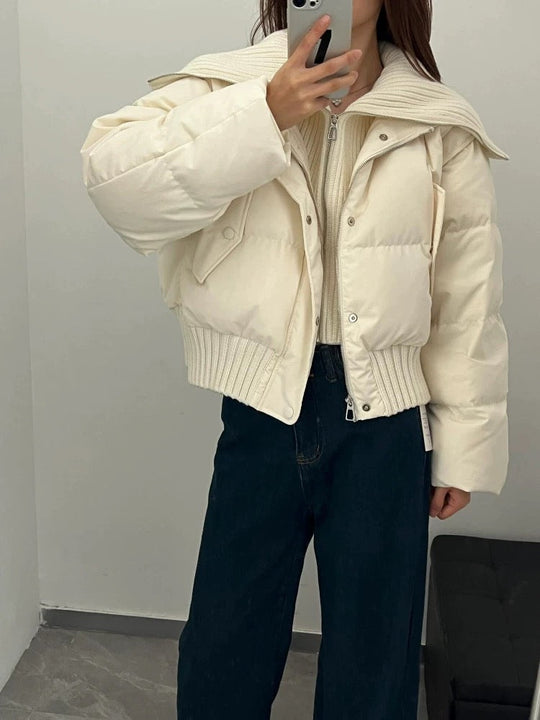 EB | Damen Kurze Puffer Winterjacke Gepolstert mit Rippstrickkragen
