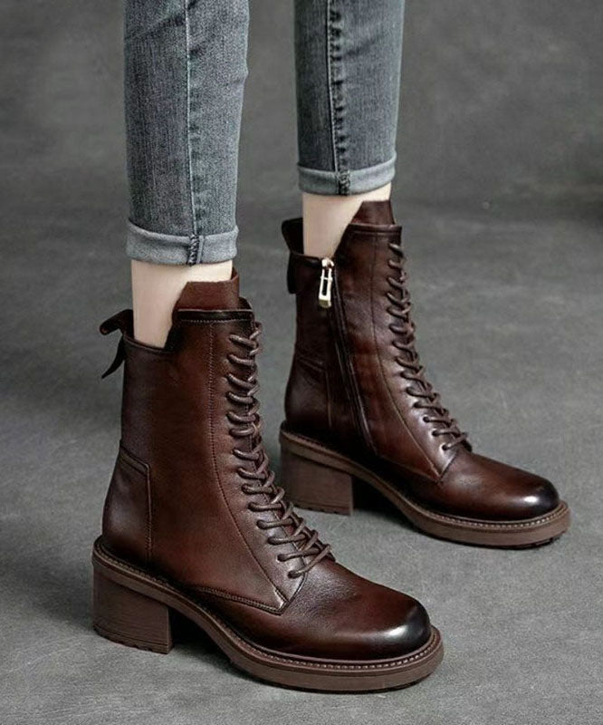 Damen Lederstiefel mit Schnürung und Reißverschluss EB