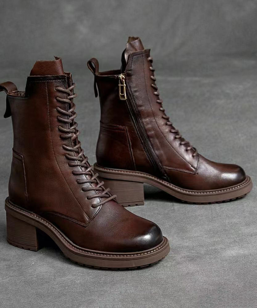 Damen Lederstiefel mit Schnürung und Reißverschluss EB