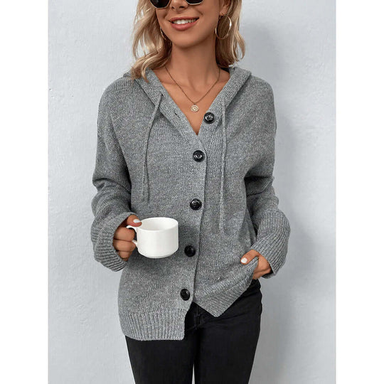 EB | Damen Strickjacke mit Kapuze und langen Ärmeln