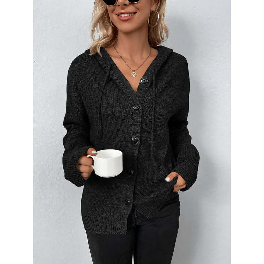 EB | Damen Strickjacke mit Kapuze und langen Ärmeln