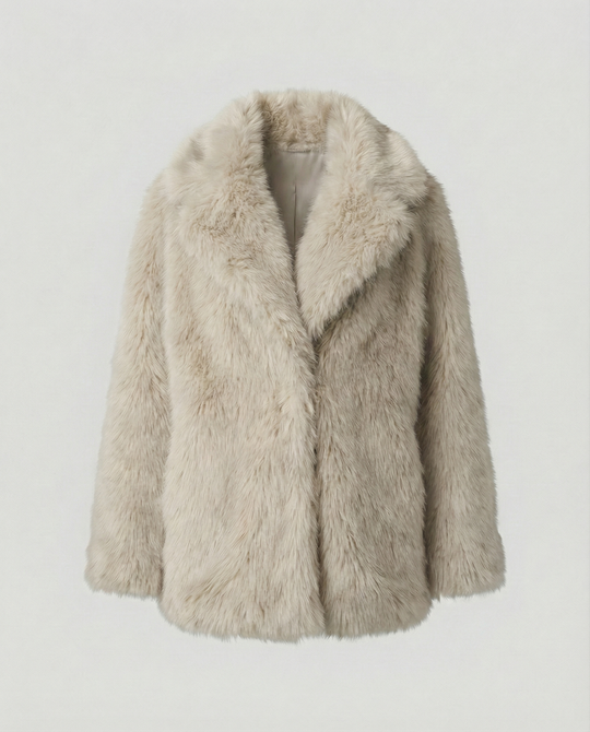 EB | Damen Kurze Jacke Aus Weichem Kunstfell mit Lockerer Passform