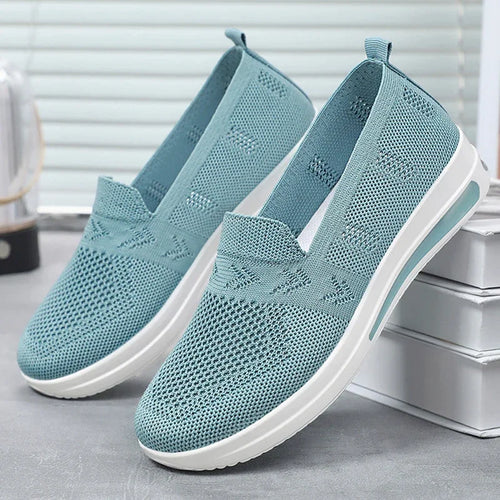 Damen Sneakers Atmungsaktive Gestrickte Mesh Freizeit Schuhe EB