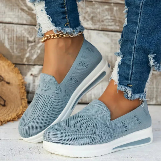 Damen Sneakers Atmungsaktive Gestrickte Mesh Freizeit Schuhe EB