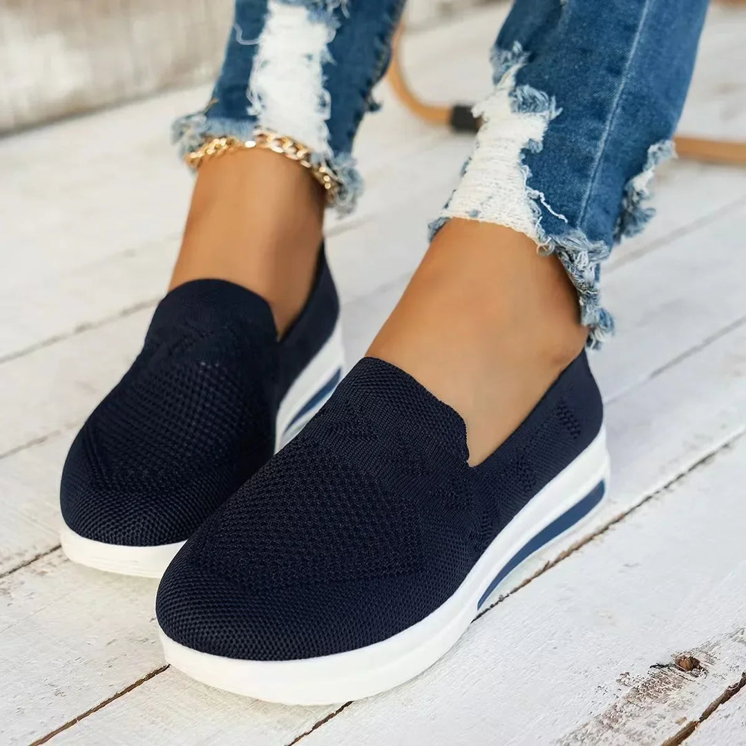 Damen Sneakers Atmungsaktive Gestrickte Mesh Freizeit Schuhe EB