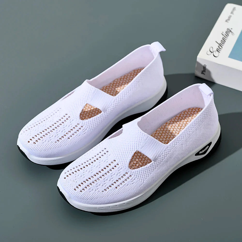 Damen Sneakers Atmungsaktive Netz Freizeit Schuhe Rutschfeste Flache Geflochtene Schuhe EB