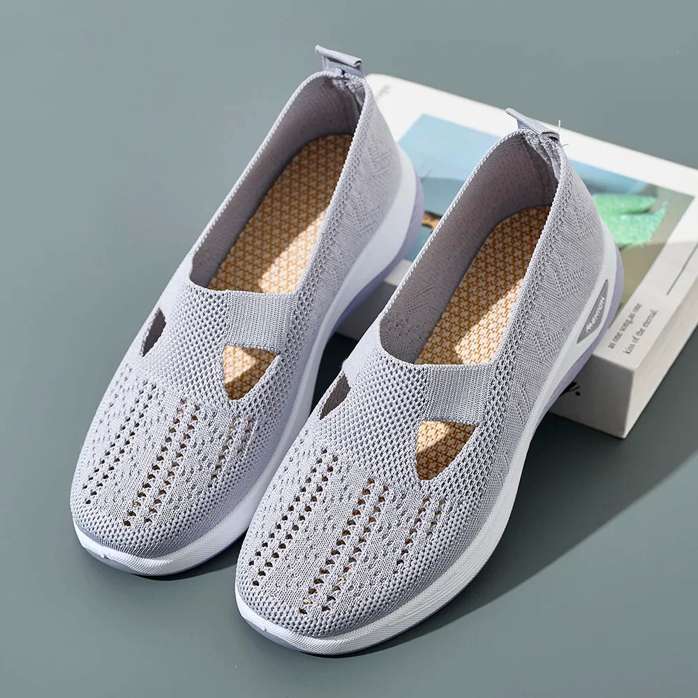 Damen Sneakers Atmungsaktive Netz Freizeit Schuhe Rutschfeste Flache Geflochtene Schuhe EB