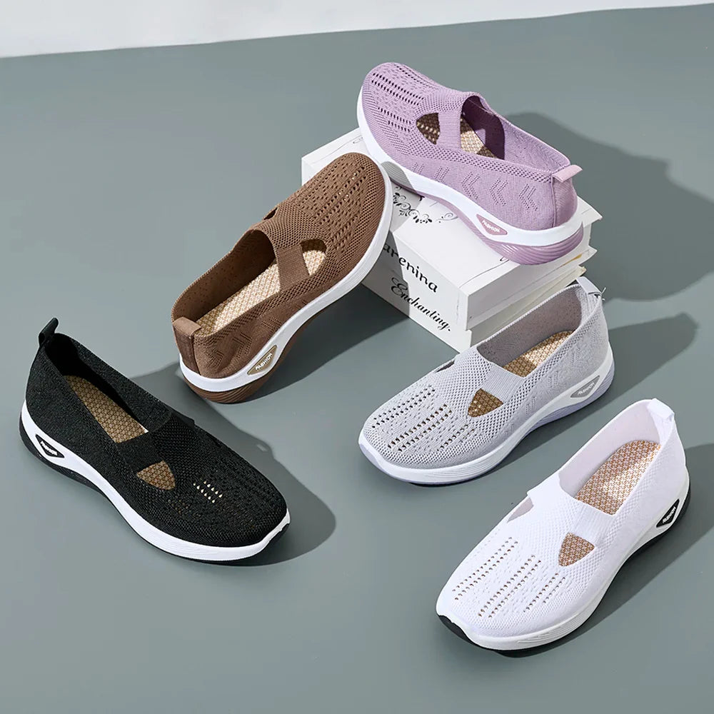 Damen Sneakers Atmungsaktive Netz Freizeit Schuhe Rutschfeste Flache Geflochtene Schuhe EB
