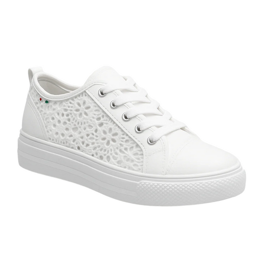 Damen Sneakers gehäkelt mit Schnürung und verstärktem Absatz EB