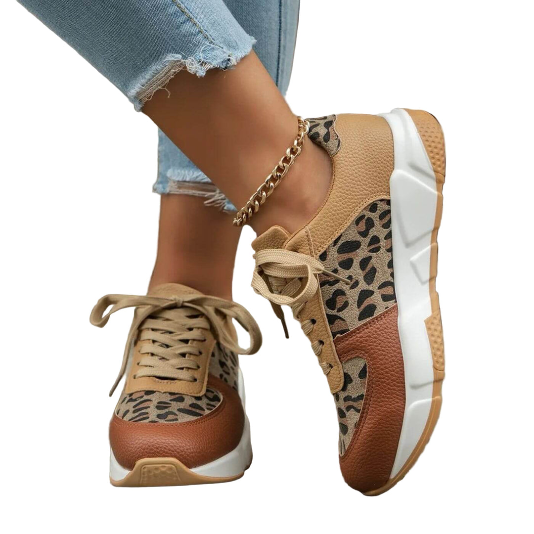 Damen Sneakers Leopard Druck Bequeme Passform EB