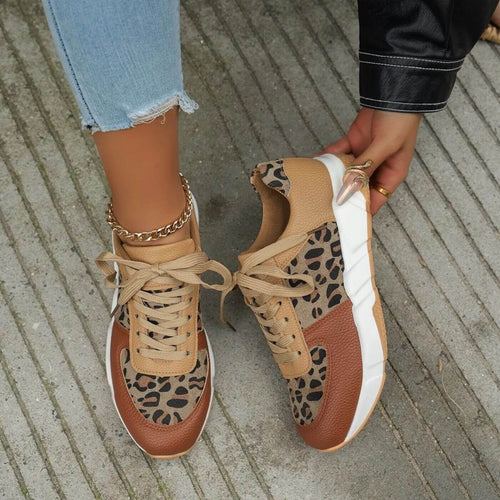 Damen Sneakers Leopard Druck Bequeme Passform EB