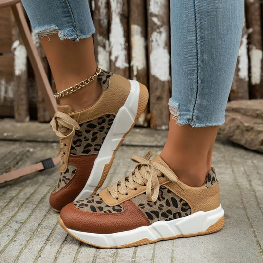 Damen Sneakers Leopard Druck Bequeme Passform EB