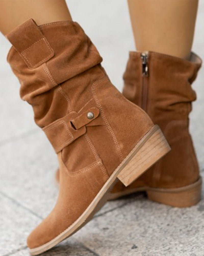 Damen Wildleder Stiefeletten mit niedrigem Absatz und Reißverschluss für Freizeit- und formelle Anlässe EB