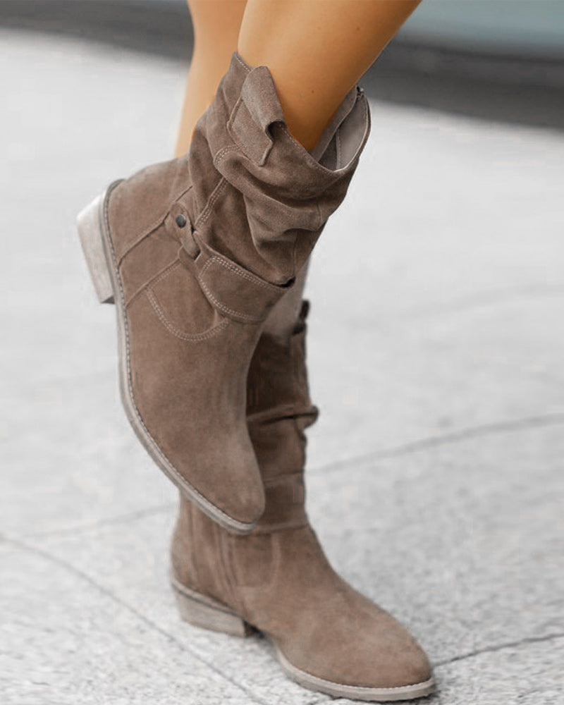 Damen Wildleder Stiefeletten mit niedrigem Absatz und Reißverschluss für Freizeit- und formelle Anlässe EB