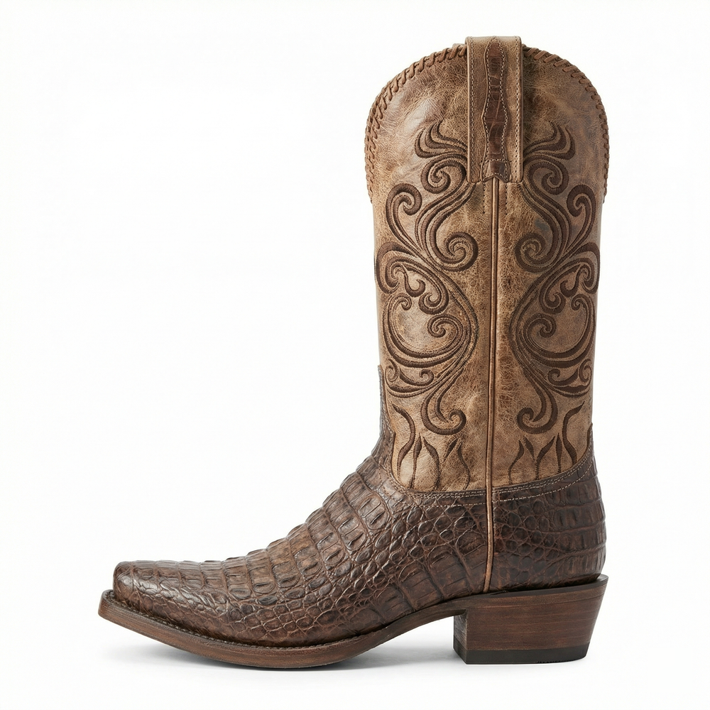 EB | Westernstiefel - Geprägtes Leder mit Blockabsatz
