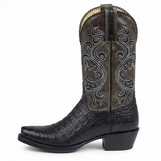 EB | Westernstiefel - Geprägtes Leder mit Blockabsatz