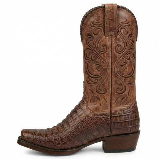 EB | Westernstiefel - Geprägtes Leder mit Blockabsatz