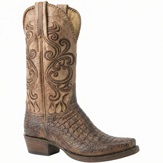 EB | Westernstiefel - Geprägtes Leder mit Blockabsatz
