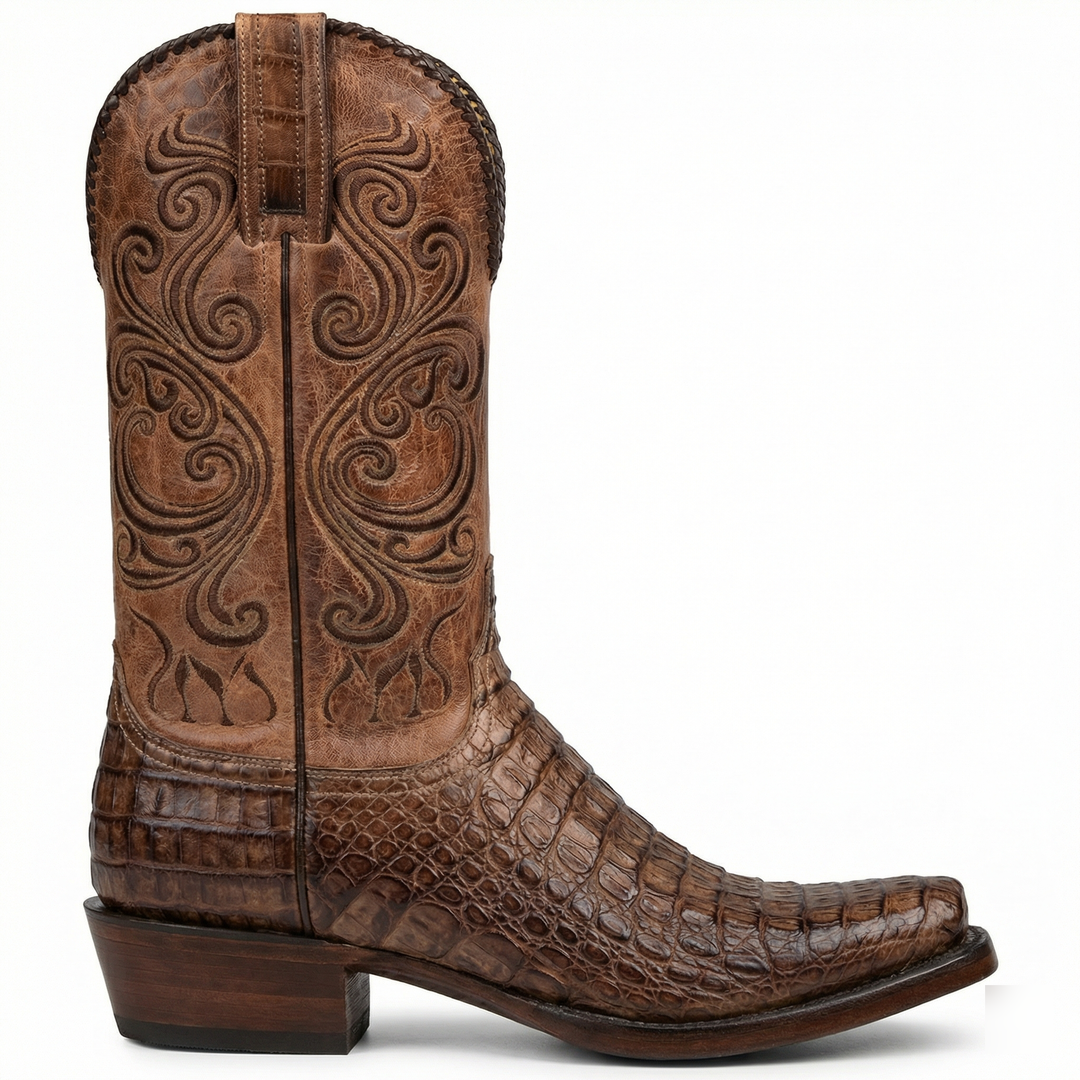EB | Westernstiefel - Geprägtes Leder mit Blockabsatz