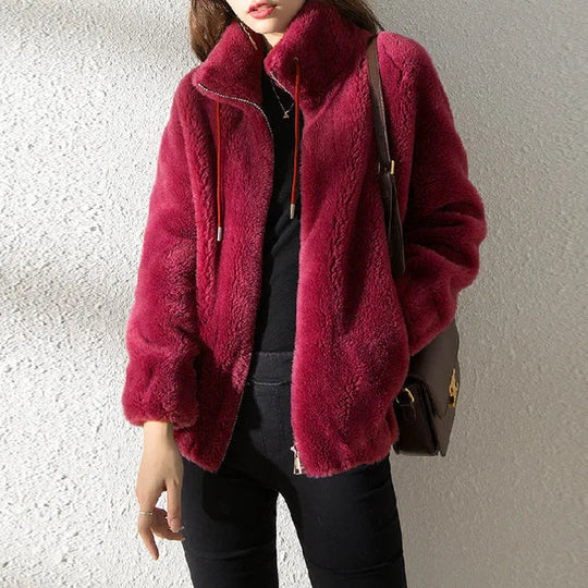 EB | Damen Fleecejacke mit Kragen und Kordelzug
