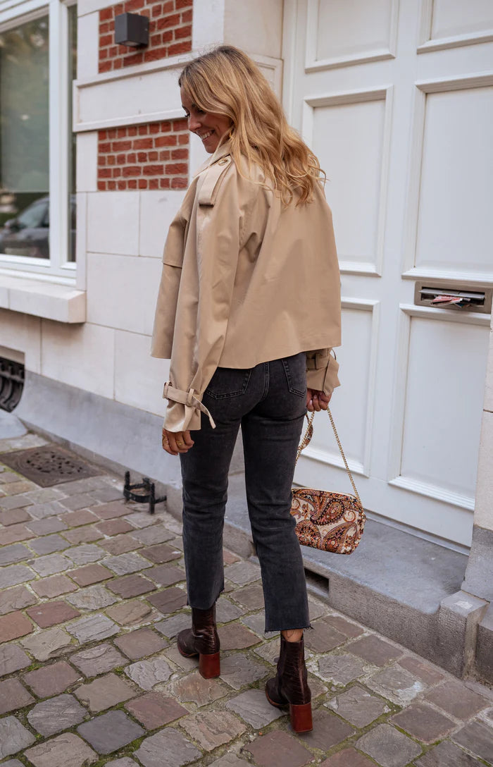 EB | Damen Gekürzter Trenchcoat mit Doppelreihe Knöpfen und Moderne Passform