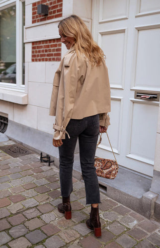 EB | Damen Gekürzter Trenchcoat mit Doppelreihe Knöpfen und Moderne Passform