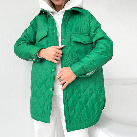 EB | Damen Wattierte Winterjacke mit Langen Ärmeln und Druckknöpfen