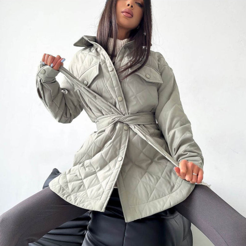 EB | Damen Wattierte Winterjacke mit Langen Ärmeln und Druckknöpfen