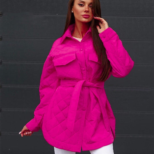 EB | Damen Wattierte Winterjacke mit Langen Ärmeln und Druckknöpfen