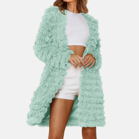 EB | Damen Lange Cardigan mit Schauriger Textur und Offener Vorderseite
