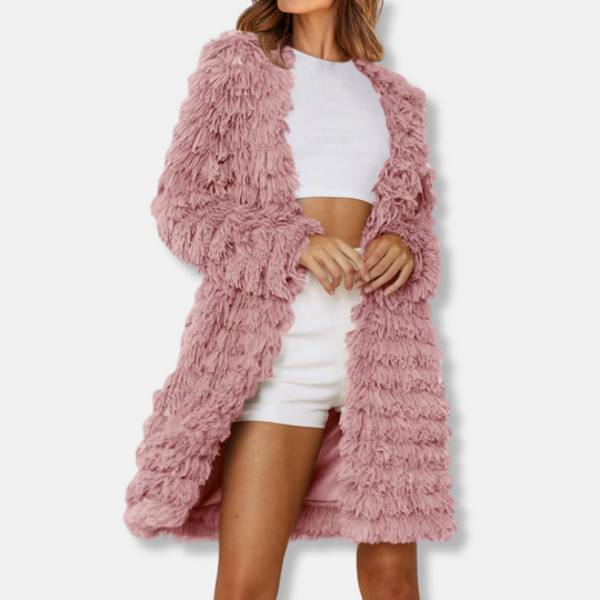 EB | Damen Lange Cardigan mit Schauriger Textur und Offener Vorderseite