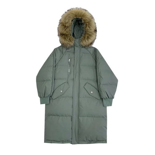 EB | Damen Lange Wattierte Pufferjacke mit Kapuze und Fellkragen