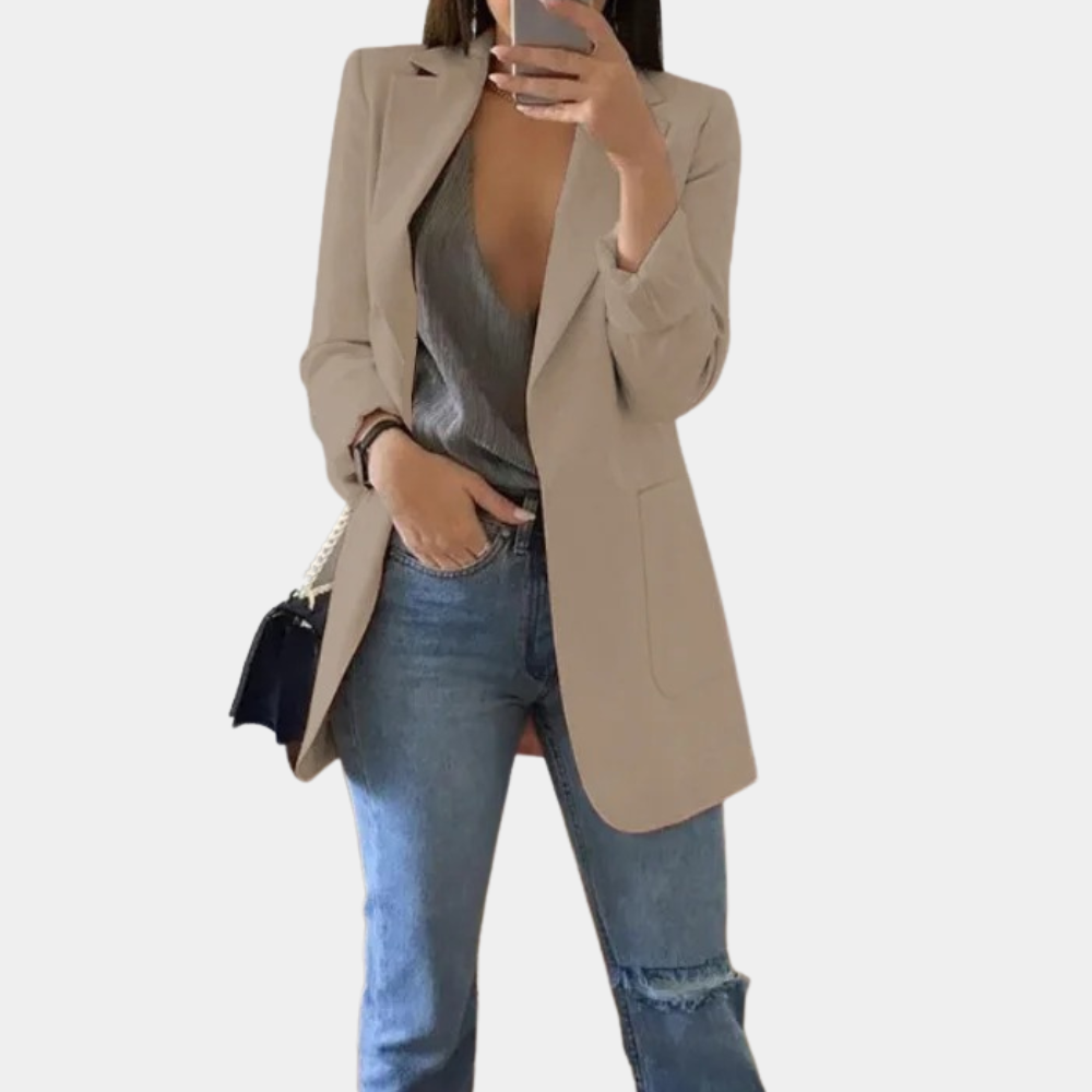 Heidi-Mode | Klassisch Offene Front Langer Blazer für Damen