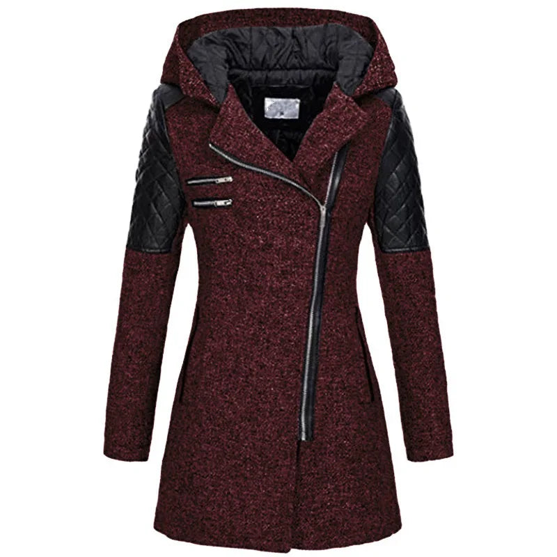 EB | Damen Winterjacke mit Kapuze und Asymmetrischem Reissverschluss