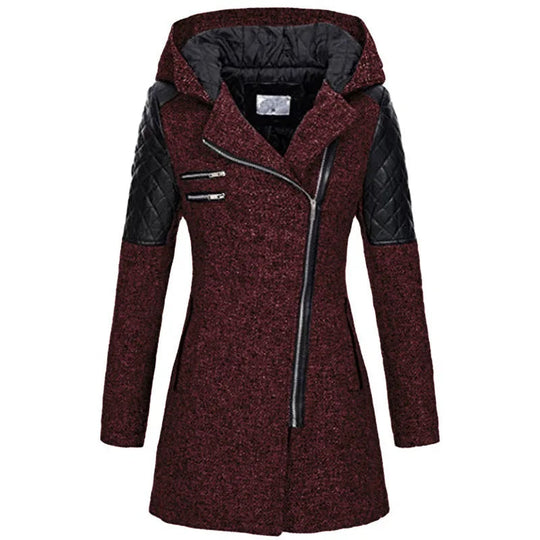 EB | Damen Winterjacke mit Kapuze und Asymmetrischem Reissverschluss
