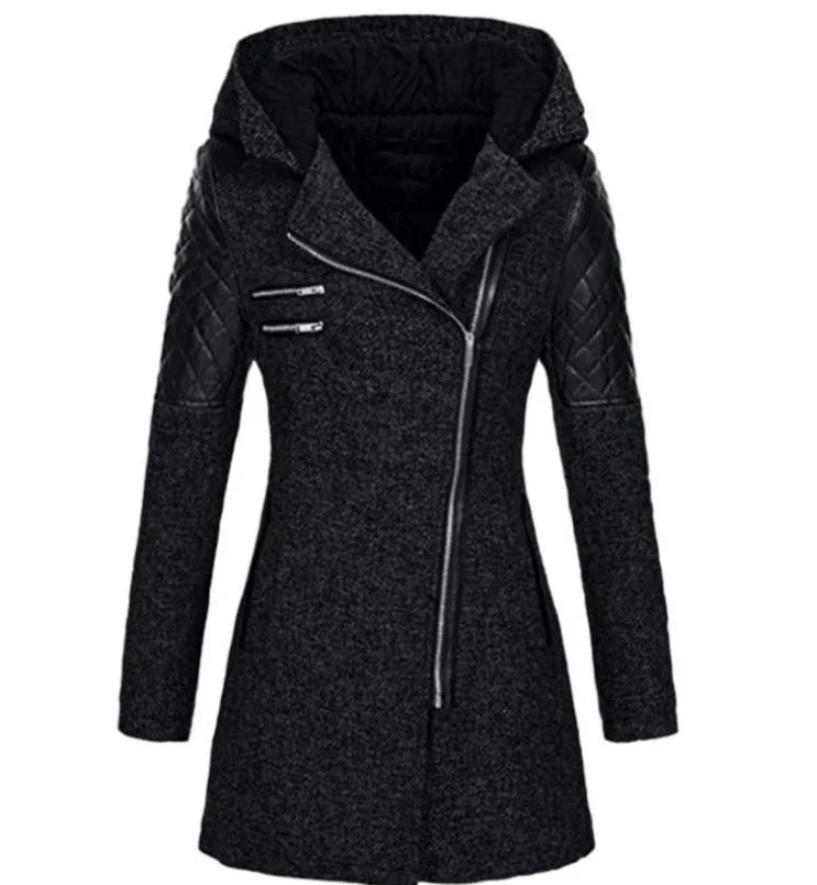 EB | Damen Winterjacke mit Kapuze und Asymmetrischem Reissverschluss