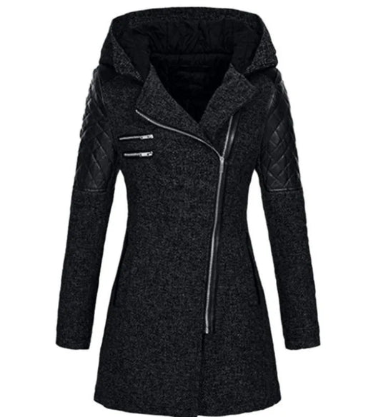 EB | Damen Winterjacke mit Kapuze und Asymmetrischem Reissverschluss