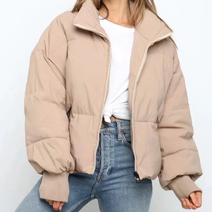 EB | Damen Gewatteete Pufferjacke mit Stehkragen und Schräge Reißverschlusstaschen