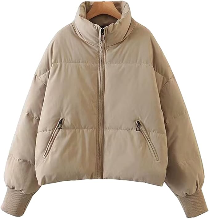 EB | Damen Gewatteete Pufferjacke mit Stehkragen und Schräge Reißverschlusstaschen
